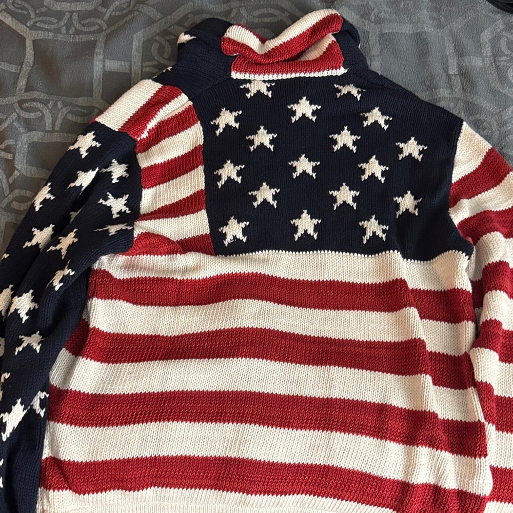 Polo by Ralph Lauren Men American Flag Knit Cardigan Jacket - Navy/Red/White - Picture 2 of 2